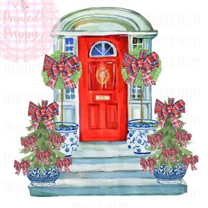 Chinoiserie kerst veranda tartan rood png//topiary tartan//digitale download chinoiserie preppy kerst//kerstkaart veranda