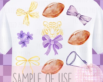 Preppy Gameday PNG, Purple and Gold Football PNG, Preppy Coquette  Football Clip Art , Tigers