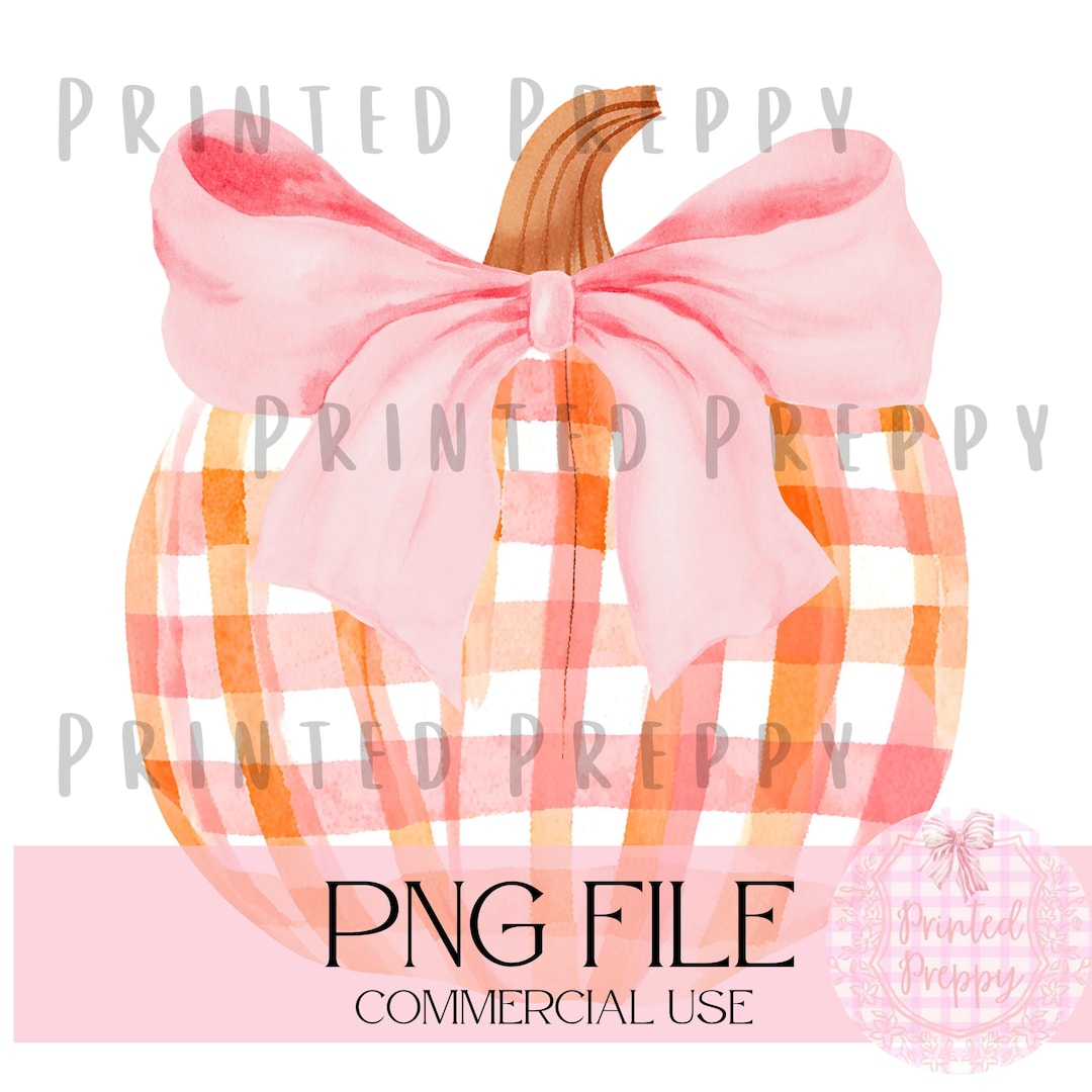 Preppy Plaid Pumpkin Watercolor With Pink Bow PNG // Coquette Pumpkin ...
