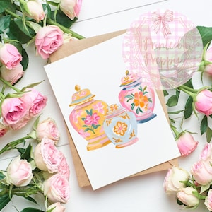 Ginger Jar PNG with Colorful Floral Patterns – Grandmillennial, Nancy Meyers Style, Southern Charm Decor