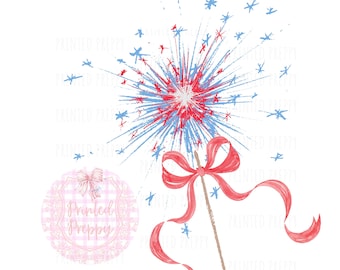 Preppy sterretje met strik PNG// Preppy vlaggen// Preppy patriottische illustraties// Fourth of July Preppy// Grandmillenial Fourth of July