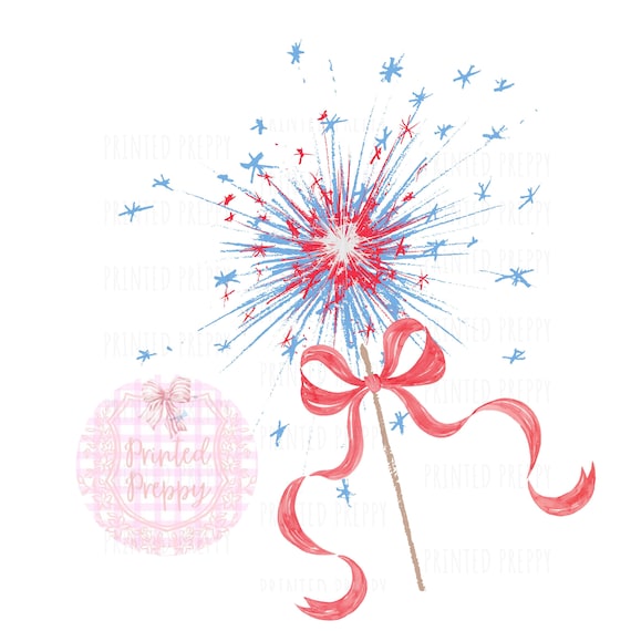 Preppy Sparkler with Bow PNG // Preppy Flags // Preppy Patriotic Clip Art // Fourth of July Preppy // Grandmillenial Fourth of July