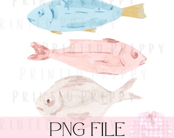 Preppy Watercolor Pastel Fish PNG /Summer PNG / Digital Download // Preppy Fisherman Aesthetic // Beach Trip Graphic // Coastal Grandma