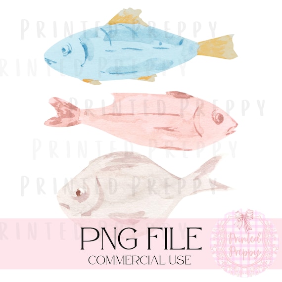 Preppy Watercolor Pastel Fish PNG /Summer PNG / Digital Download // Preppy Fisherman Aesthetic // Beach Trip Graphic // Coastal Grandma