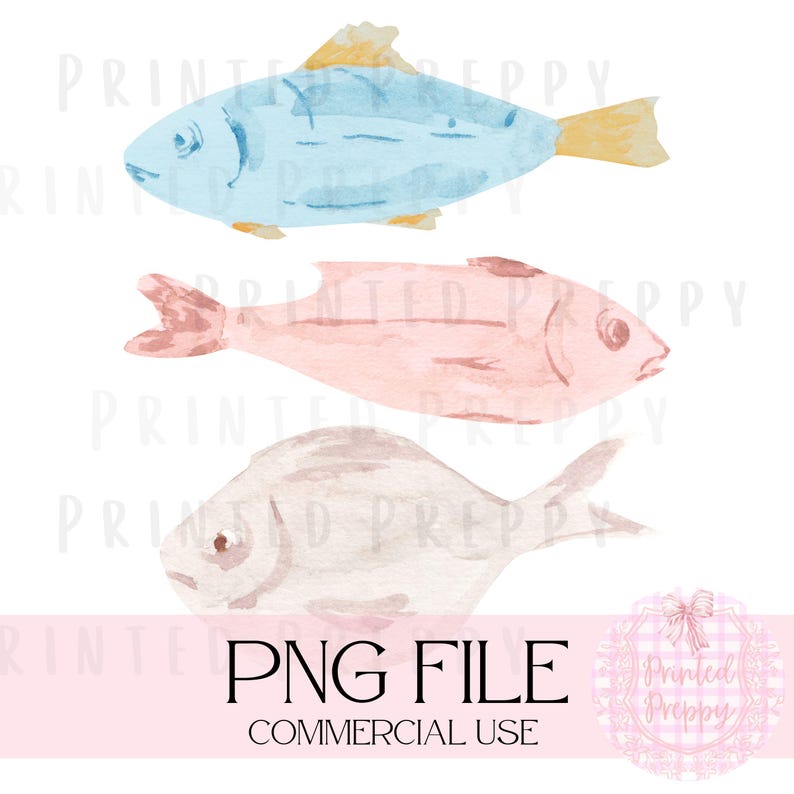 Preppy Watercolor Pastel Fish PNG /Summer PNG / Digital Download // Preppy Fisherman Aesthetic // Beach Trip Graphic // Coastal Grandma
