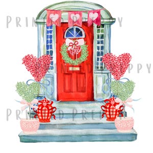 Chinoiserie Valentine Topiary Door PNG // Chinoiserie Valentine // Grandmillenial-illustraties // Valentine Preppy Chinoiserie //