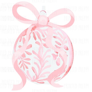 Adorno chinoiserie PNG // Adorno navideño rosa PNG // Descarga digital Adorno navideño chinoiserie // Estilo Grandmillennial/Hamptons