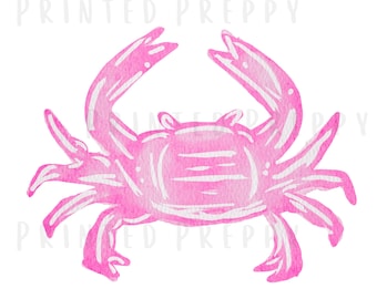Granchio rosa elegante PNG // Clipart di granchio costiero ad acquerello // Granchio per maglietta da spiaggia // Granchio rosa neon per maglietta