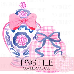 Chinoiserie roze en blauwe gingang gemberpotjes PNG//digitale download chinoiserie//preppy gemberpot illustraties