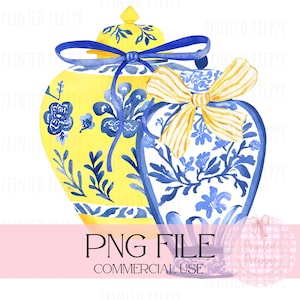 Chinoiserie gele en blauwe gemberpotjes png//digitale download chinoiserie//preppy gemberpot-illustraties
