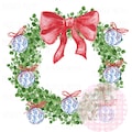 Chinoiserie Christmas Wreath with Red Bow PNG // Blue and White PNG // Digital Download Chinoiserie Preppy Christmas / Chinoiserie Ornament