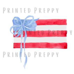 Preppy American Flag PNG // Preppy Bow Flag // Preppy Patriotic Clip Art // Fourth of July Preppy // Grandmillenial Fourth of July