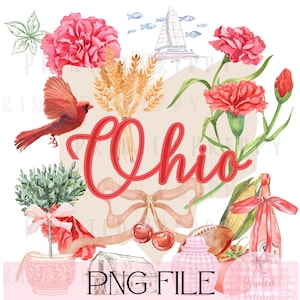 Ohio Preppy PNG en JPG / Preppy Ohio-aquarel / Digitale Ohio Preppy Girl Trip-afbeelding