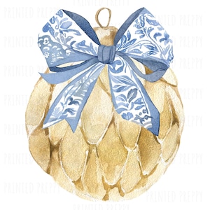 Ornament met chinoiseriestrik, png-bestand // strik blauwe kerst, png // digitale download chinoiserie-kerst