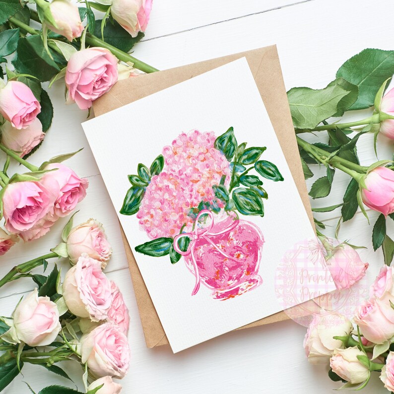 Pink Hydrangeas with Orange PNG - Grandmillenial Digital Art - Instant Download // Preppy Clipart // Southern Charm // Summer PNG image 6