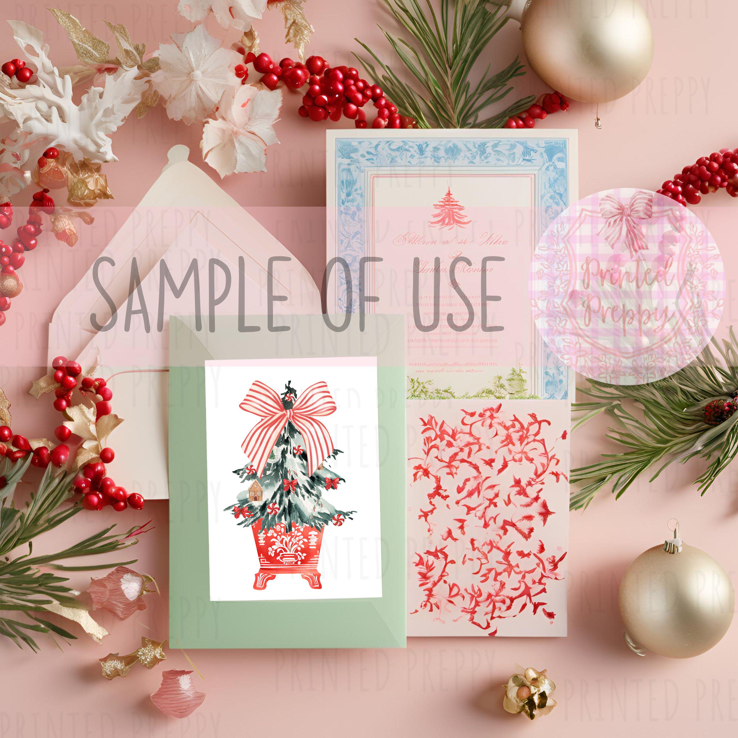 Chinoiserie Christmas Tree With Red Striped Bow PNG // Christmas Tree PNG  // Digital Download Chinoiserie Christmas / Southern Christmas - Etsy Israel, image size:3000x3000