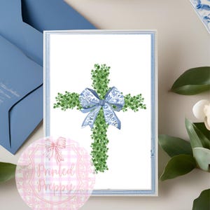 Aquarel buxuskruis PNG // Chinoiserie-illustraties// Grandmillennial // Preppy Easter // Doop // Paaszondagsdecoratie kerk