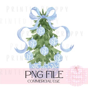 Chinoiserie-kerstboom met blauwe strik, png PNGEgg //Roze kerst, png // Chinoiserie-kerst // Grandmillenial-kerst // Zuiderse kerst
