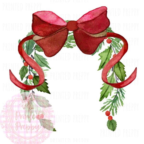 Christmas Garland Swag with Velvet Bow PNG // Christmas PNG // Digital Download Christmas