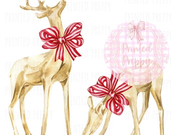 Reindeer with Red Stripe Bows PNG // Preppy Traditional Christmas PNG // Digital Download Christmas // preppy reindeer // Christmas Card PNG