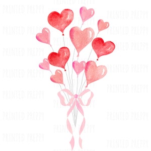 Valentijn hartballonnen met roze strik PNG: Instant Download Coquette-clipart voor digitale ontwerpen//grandmillennial