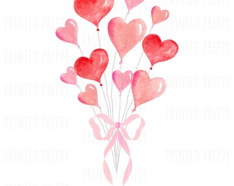 Valentine Heart Balloons with Pink Bow PNG: Instant Download Coquette Clipart for Digital Designs // grandmillennial