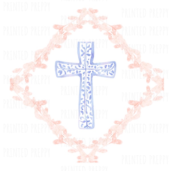 Watercolor Cross PNG // Preppy Clip Art// Grandmillennial // Preppy  Chinoiserie Easter // Baptism