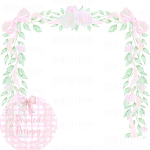 PNG grand millénaire - bordure de cadre noeud floral rose / / téléchargement numérique / / noeud rose aquarelle / / douche BCBG / Cottagecore