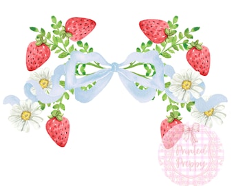 Preppy Erdbeer Daisy Schleife PNG // Preppy Grandmillennial Clipart // Preppy Erdbeer Geburtstag Clip Art // Preppy Print // Erdbeere PNG