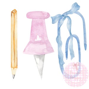 Fournitures scolaires avec noeud aquarelle / Téléchargement numérique de l'art du sac à dos Coquette / Rentrée des classes preppy / Reconnaissance du professeur / Cadeau pour le professeur