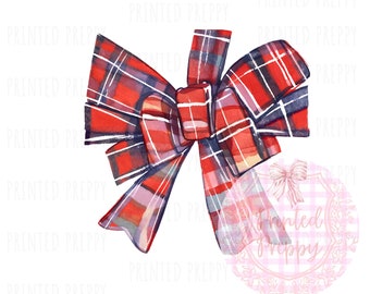 Navy and Red Tartan Bow PNG // Tartan Bow Christmas Blue and Red PNG // Digital Download Christmas Bow