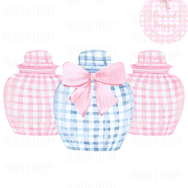 Preppy GIngham Ginger Jars // Gingham Ginger Jar / Grandmillennial / Blue and White Decor / Pink Gingham / Coquette Decor