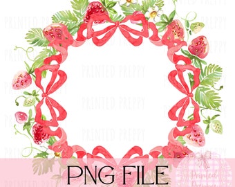 Preppy Erdbeer-Kranz PNG // Preppy Grandmillennial Clipart // Preppy Erdbeer-Geburtstags-Clip Art // Preppy Print // Erdbeer-Kranz
