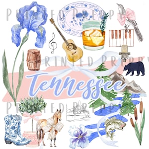 Tennessee Aquarell Karte: Preppy Pinke Digitale Grafik für Girl Trip, Nashville Adventure, State Pride