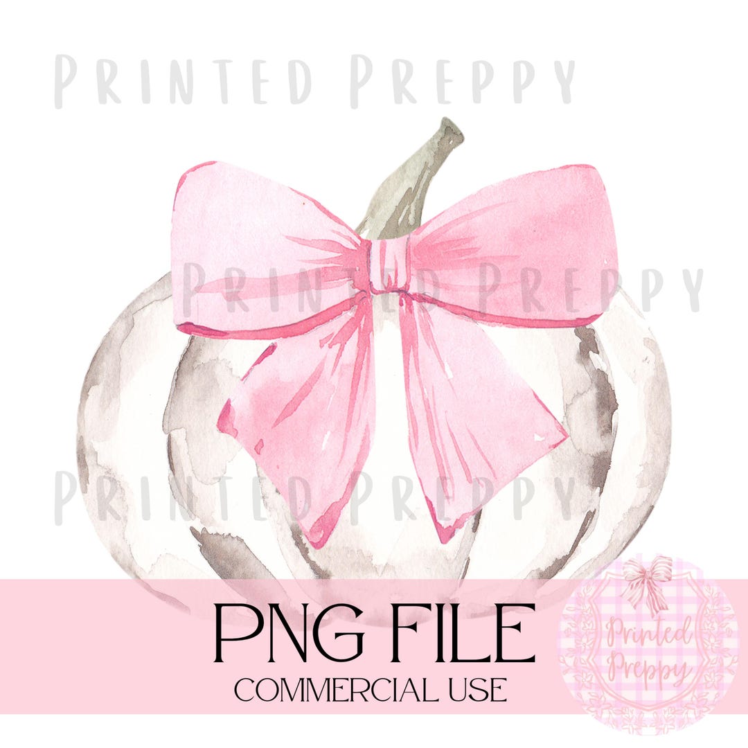 White Pumpkin Watercolor With Pink Bow PNG // Coquette Pumpkin ...