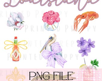 Preppy Louisiana PNG / Digital Louisiana Preppy Girl Trip Shirt Graphic / Watercolor Louisiana  Mardi Gras