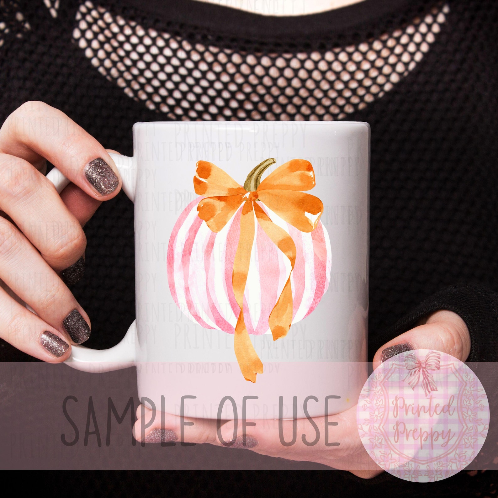 Preppy Pumpkin With Bow PNG // Pink Coquette Pumpkin PNG // Watercolor ...