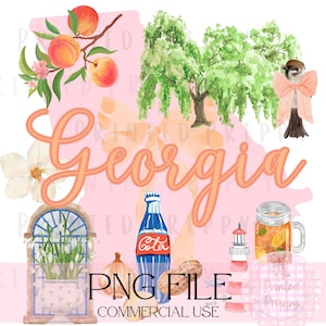 Preppy Georgia Peach Aquarell Digitale Kunst - Südlicher Charme PNG & JPG für Mädchen Trip Grafiken