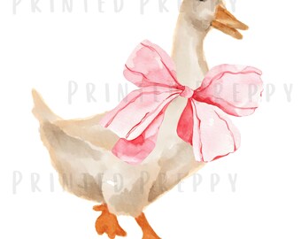 Silly Goose Bow PNG // Sweet Duck with Bow / Mama Goose / Preppy Grandmillennial Nursey Clipart // Preppy Shower Invitation Clip Art