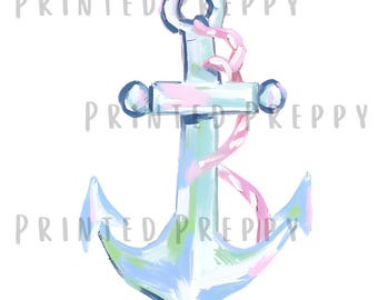 Ancla azul estilo preppy PNG - Descarga digital / PNG de verano / Estética de pescador preppy // Gráfico de viaje a la playa // Abuela costera
