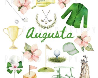 Preppy Pink Masters Golf PNG Clipart | Masters Augusta Preppy Watercolor Elements | Southern Grandmillennial