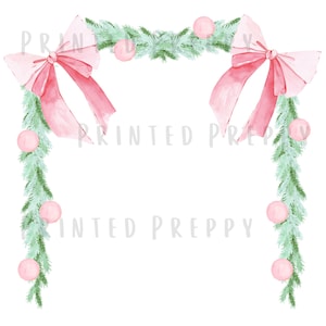 Grandmillenial Christmas Garland with Pink Bows PNG // Pink Christmas PNG // Digital Download Christmas / Southern Christmas