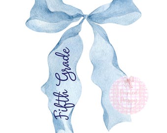 Noeud de cinquième année PNG – Clipart ruban aquarelle preppy pour la rentrée | Noeud bleu pour le niveau scolaire PNG | Télécharger pour les chemises pour enfants, les étiquettes