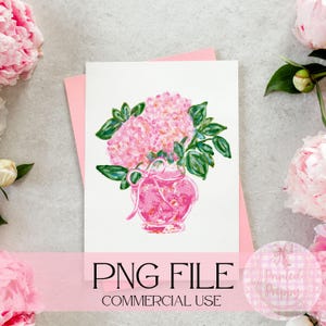 Pink Hydrangeas with Orange PNG - Grandmillenial Digital Art - Instant Download // Preppy Clipart // Southern Charm // Summer PNG image 7