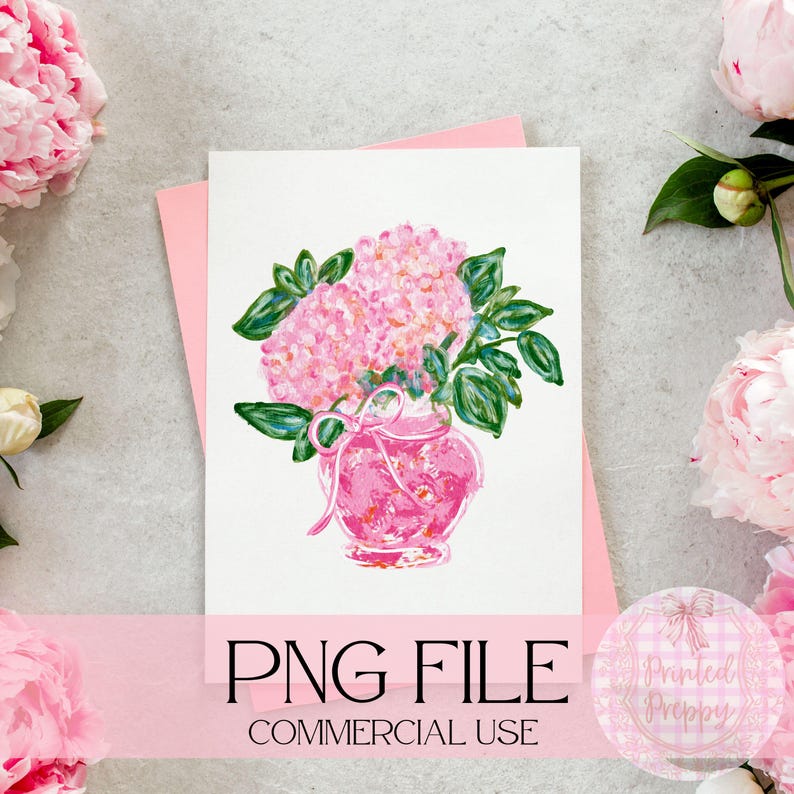 Pink Hydrangeas with Orange PNG - Grandmillenial Digital Art - Instant Download // Preppy Clipart // Southern Charm // Summer PNG image 7
