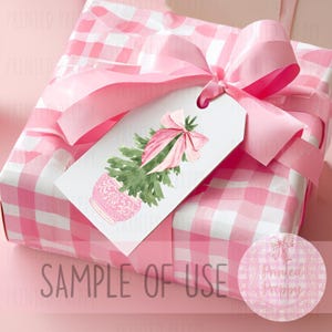 Chinoiserie-kerstboom met eenvoudige roze strik PNG // Digitale download chinoiserie kerst // Grandmillennial// Coquette-kerstboom