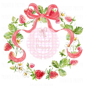 Couronne de fraises preppy PNG / / Clipart preppy grand millénaire / été PNG / Clip Art anniversaire fraise / / Couronne de fraises aquarelle