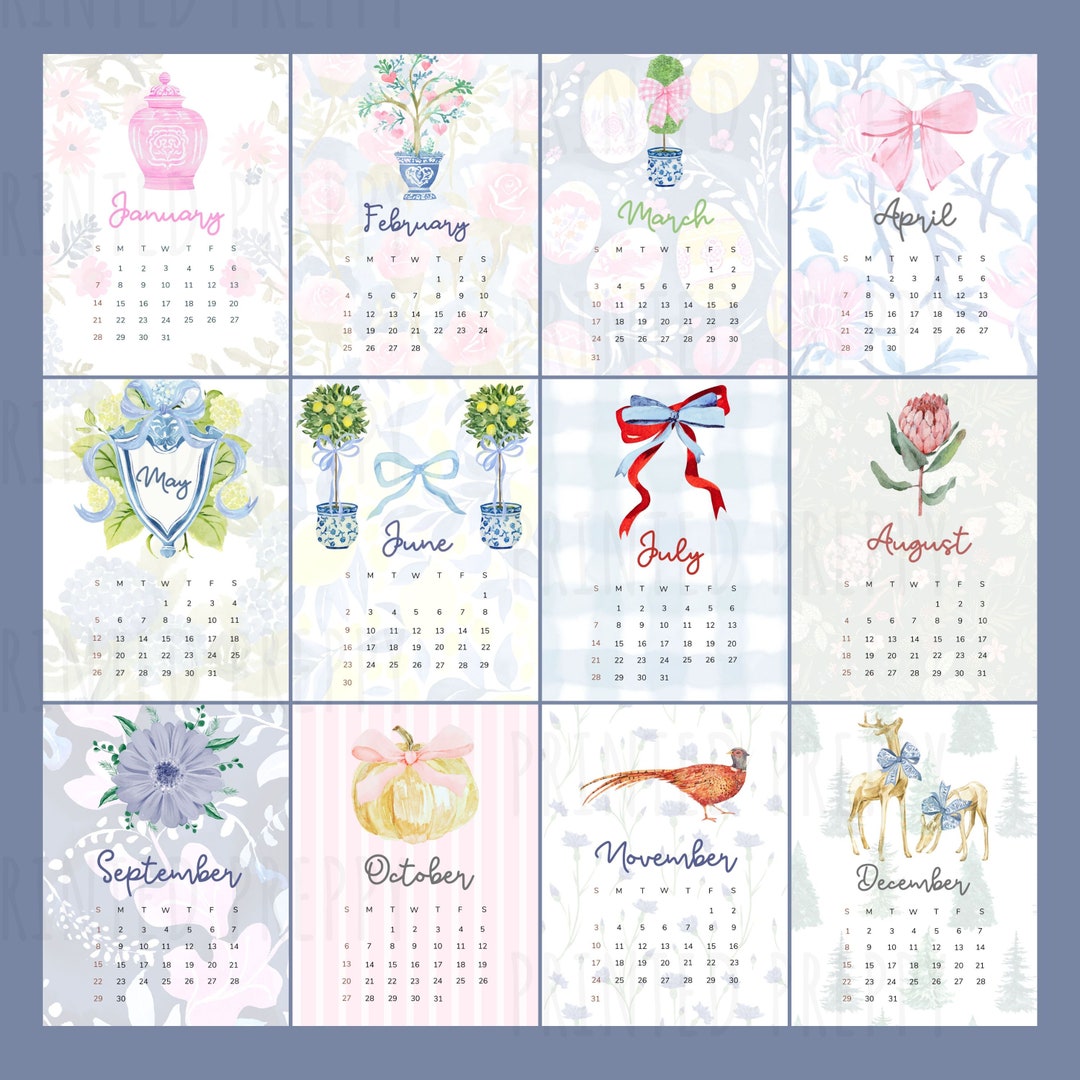 Chinoiserie 2024 Printable Calendar/ Printable Preppy Calendar