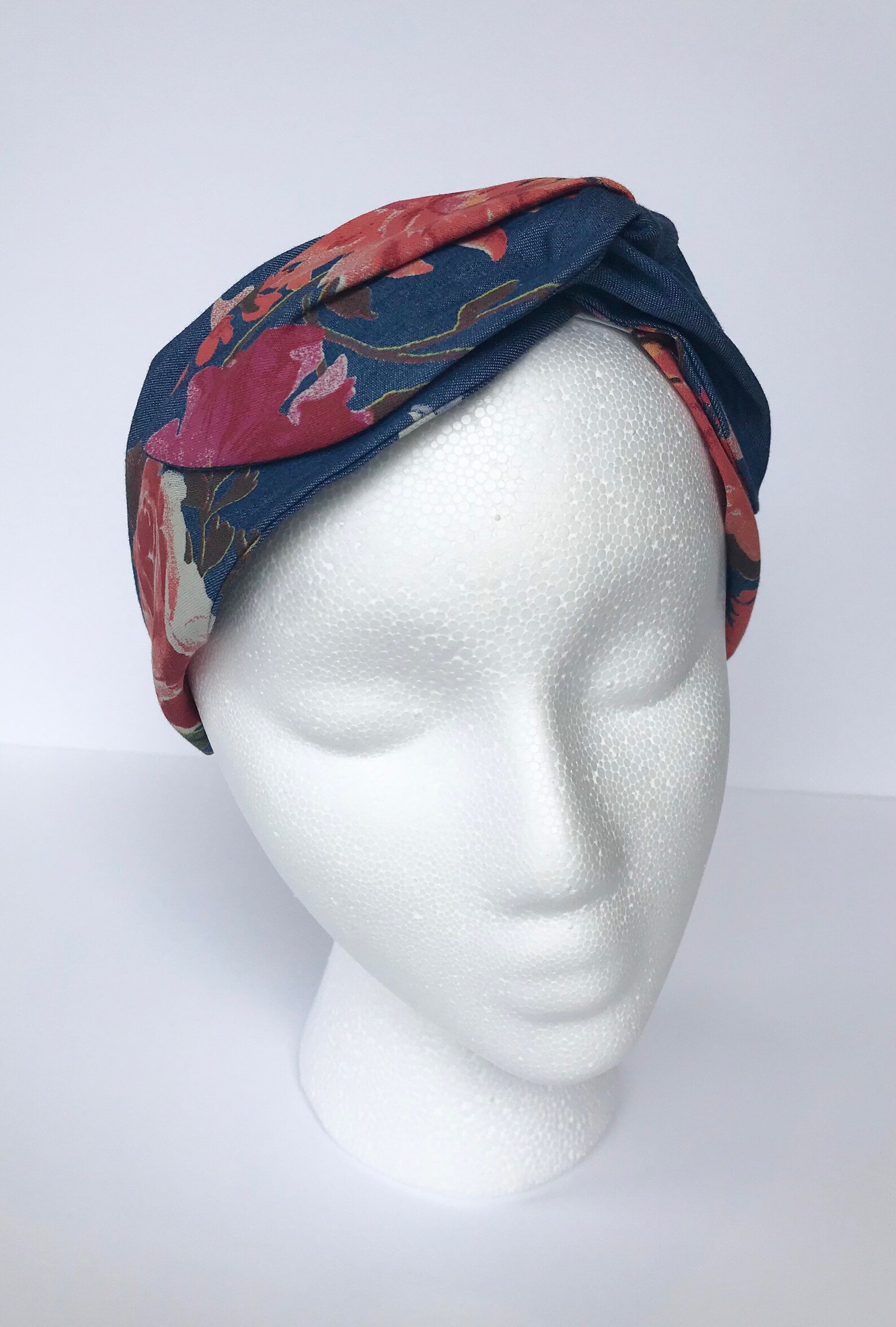Mum Print Denim Twist Headband/adult Band/one Size Fits Etsy
