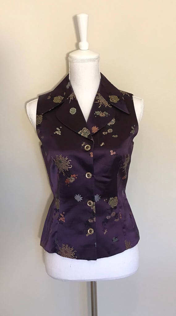 Vintage Asian Style Silk Vest / Boutique Handmade/